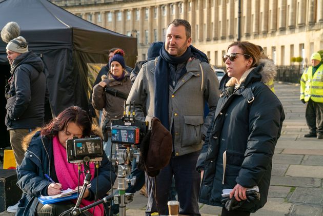 During filming on location on the Royal Crescent in Bath