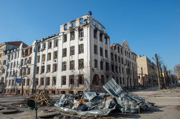 ロシア軍のミサイルで破壊されたハリコフ大学（2022年3月24日撮影）