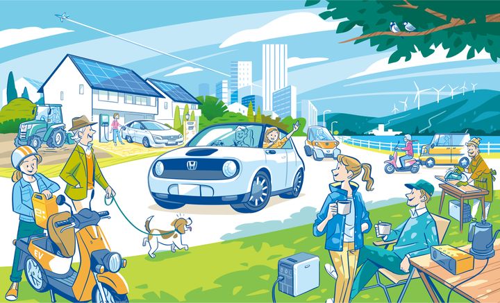 車が再エネの運び屋に…？ 取材後、ハフポスト日本版でイメージを描いてみました。