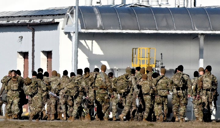U.S. Army troops of the 82nd Airborne Division just after arrival at the Rzeszow-Jasionka airport in southeastern Poland, on Feb. 15, 2022.