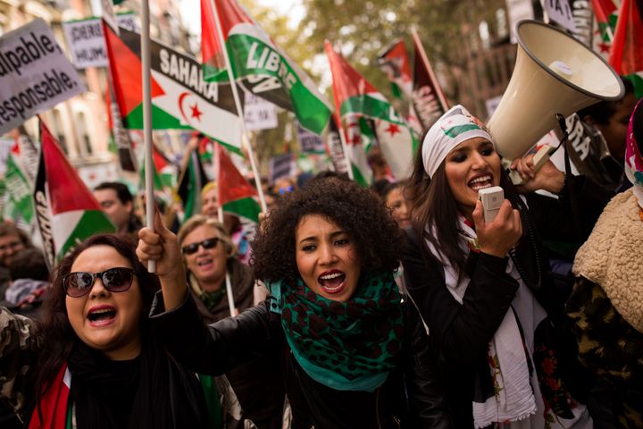 Un grupo de mujeres se manifiesta en favor de la causa saharaui en Madrid, el 12 de noviembre de 2016.