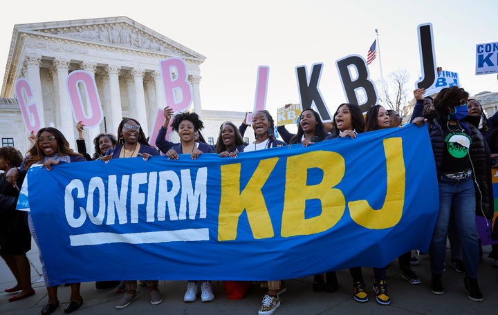 Supporters of Jackson rallied outside the Supreme Court Monday, as her hearings before the Senate Judiciary Committee started.