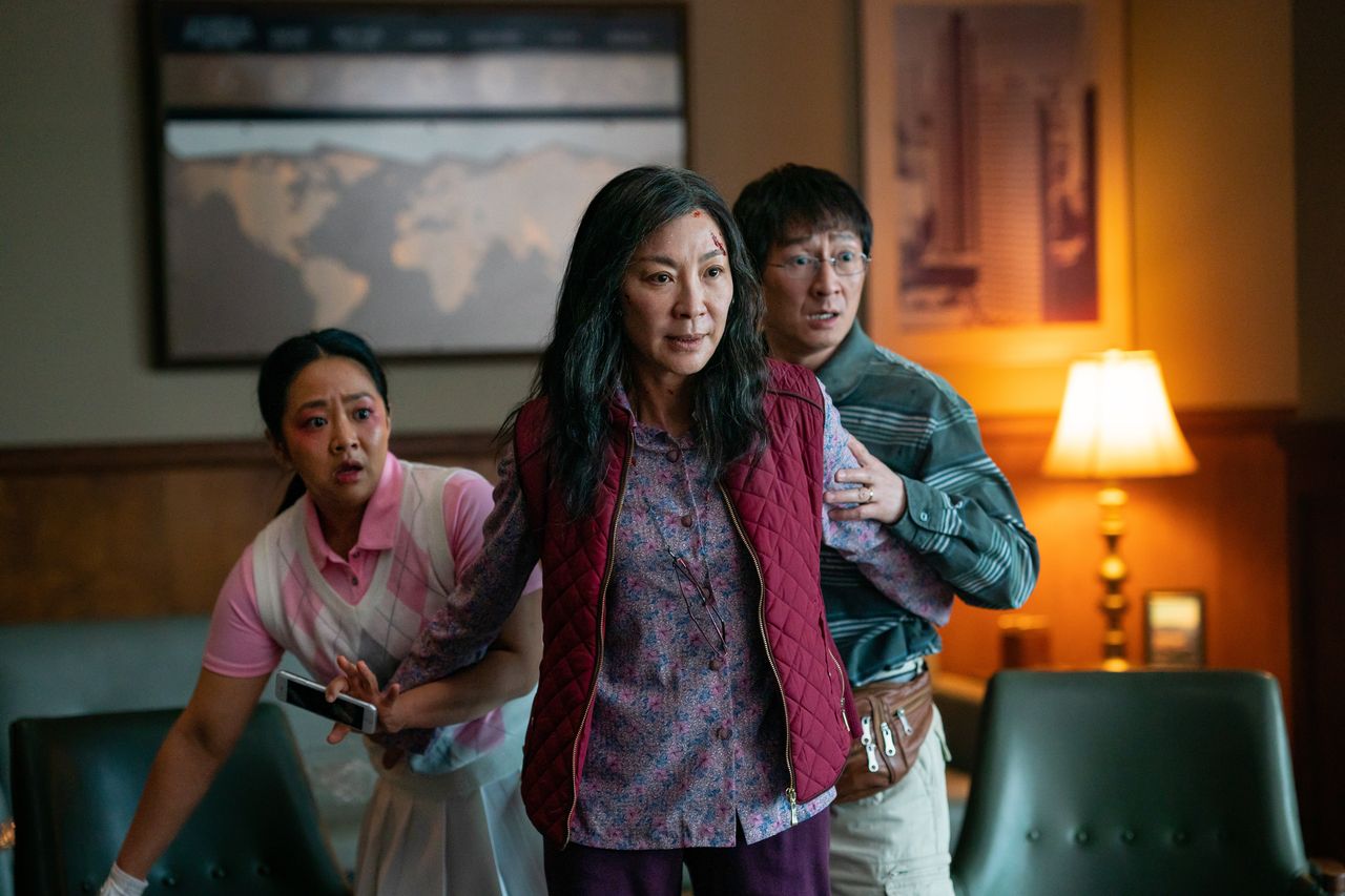 Stephanie Hsu, Ke Huy Quan and Michelle Yeoh in "Everything Everywhere All at Once."