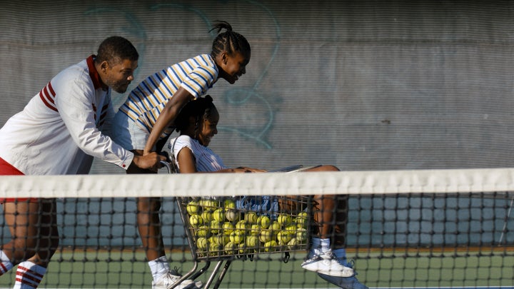 Will Smith as Richard Williams, Demi Singleton as Serena Williams and Saniyya Sidney as Venus Williams in “King Richard."