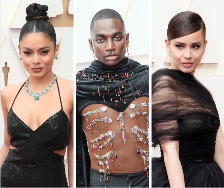 Vanessa Hudgens, Rickey Thompson and Sofia Carson work for the cameras.
