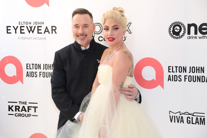 David Furnish and Lady Gaga at the Elton John AIDS Foundation gala