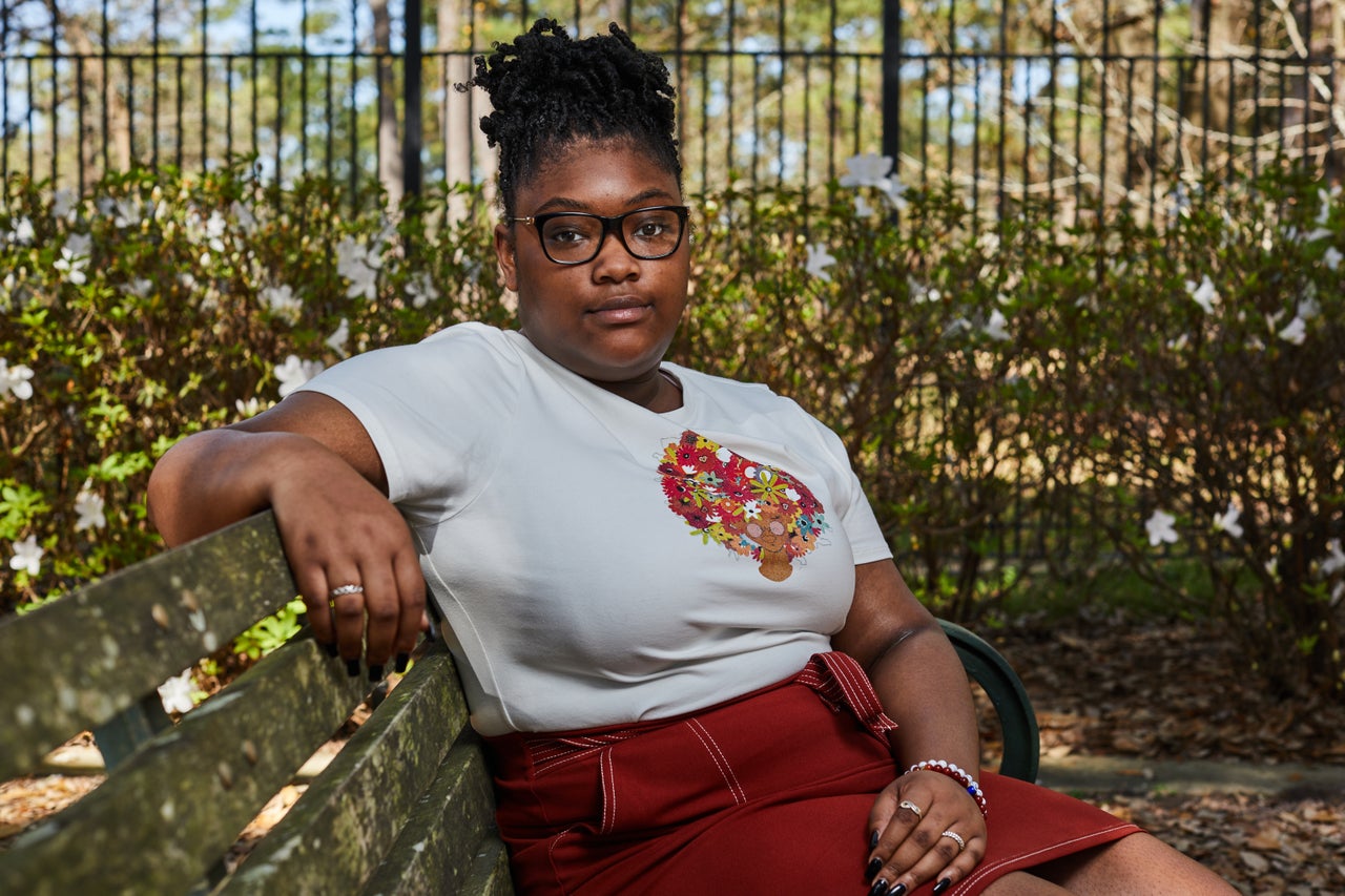 Mykhel Morrison poses for a portrait in Houston, Texas.