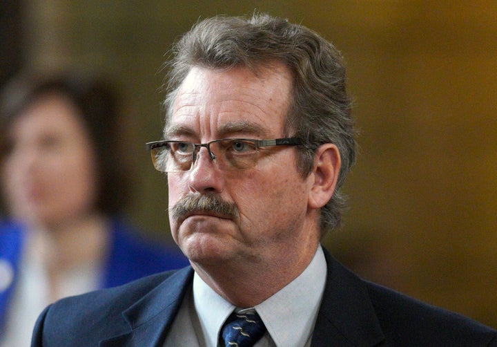 Nebraska state Sen. Bruce Bostelman, of Brainard, is seen in the Legislative Chamber in Lincoln, Neb., Friday, March 1, 2019. Bostelman has apologized after he publicly cited a persistent but debunked rumor alleging that schools are placing litter boxes in school bathrooms to accommodate children who self-identify as cats. 