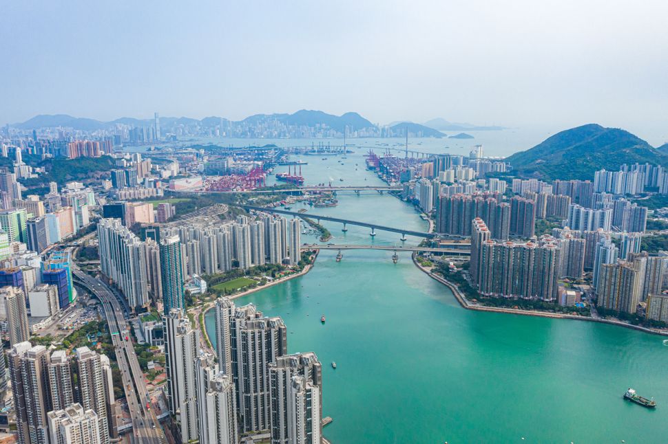 Drone view of Tsuen Wan and Tsing Yi District, Hong Kong