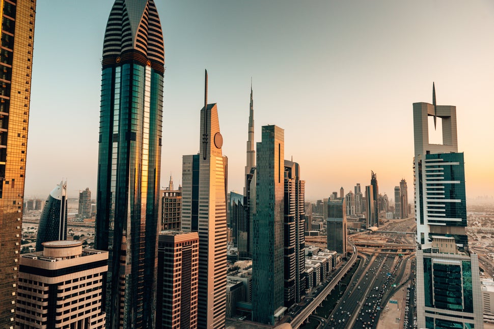 dubai skyline aerial view