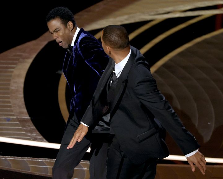 Smith slaps Chris Rock onstage during the 94th Annual Academy Awards at Dolby Theatre on March 27 in Hollywood.