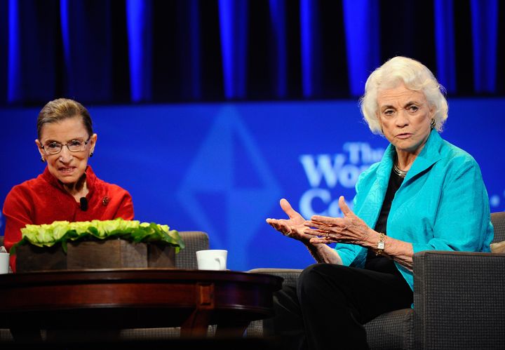 Then-Justice Ruth Bader Ginsburg and former Justice Sandra Day O'Connor attend the Women's Conference 2010 on Oct. 26, 2010, in Long Beach, California. 