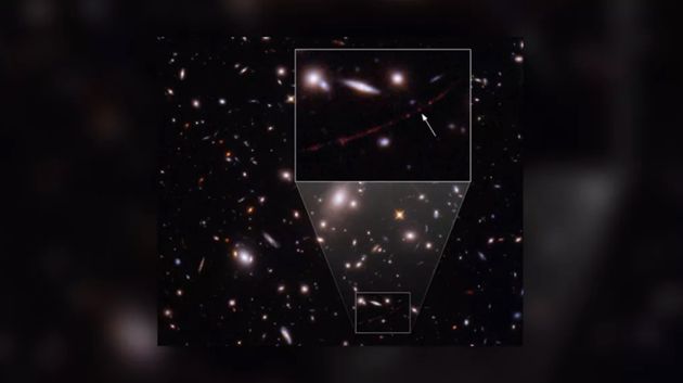 La gravité d'un amas de galaxies a servi de loupe pour distinguer cette nouvelle étoile,...