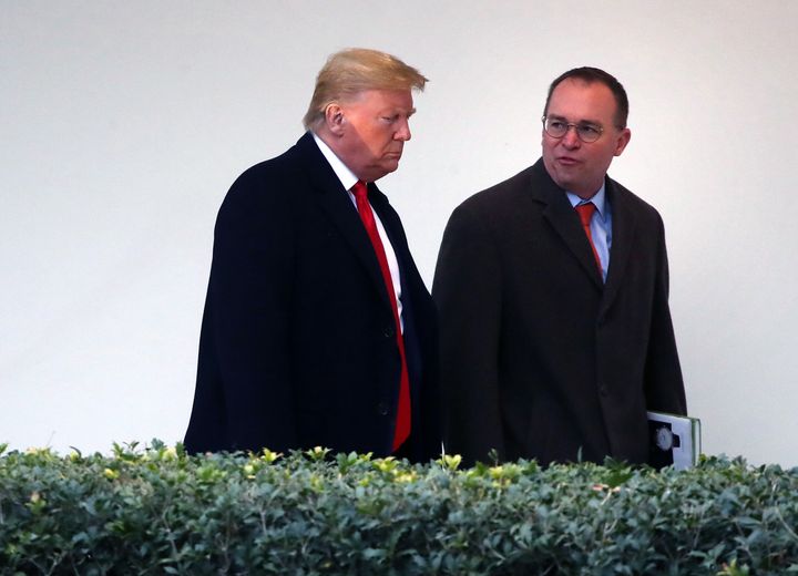 Donald Trump with acting chief of staff Mick Mulvaney in January 2020.
