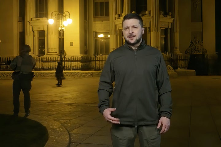 Ukrainian President Volodymyr Zelenskyy speaks from Kyiv, Ukraine, on March 31.