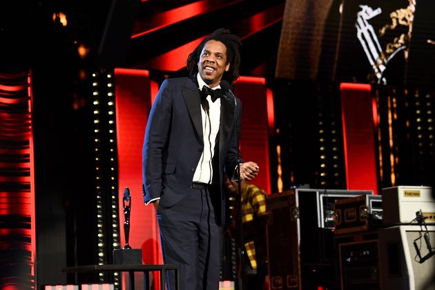 Jay-z sur scène lors de la cérémonie d'ouverture du 36e Rock & Roll Hall Of...