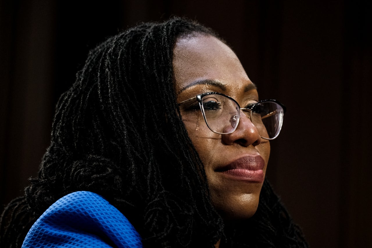 Jackson becomes emotional during the confirmation hearing on March 23.