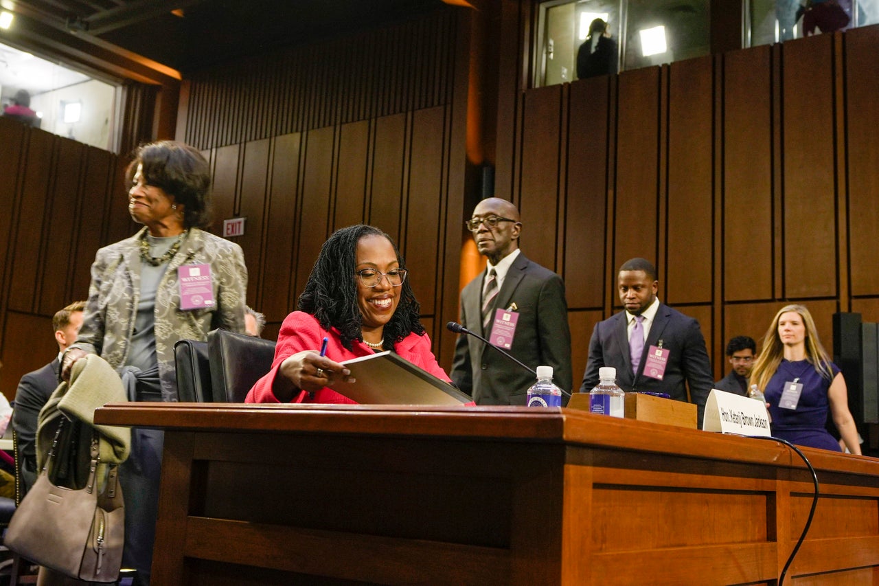 Jackson's family walks past her during her confirmation hearing on March 22.