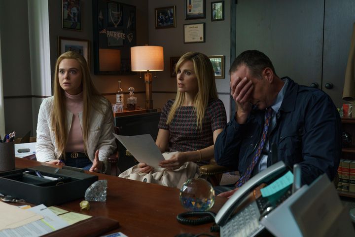 Michelle Carter (Elle Fanning) with her parents, Gail Carter (Cara Buono) and David Carter (Kai Lennox), in "The Girl From Plainville."
