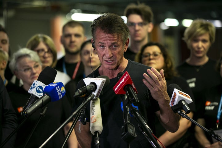 RZESZOW, POLAND — Actor and founder of the Community Organized Relief Effort Sean Penn holds a press conference last week after signing an agreement with authorities to help refugees from Ukraine.