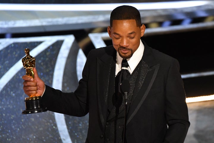 Will Smith accepts the award for Best Actor at this year's Oscars.