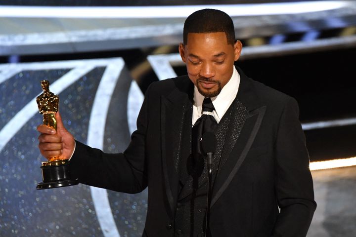 Will Smith accepts the award for Best Actor at this year's Oscars.