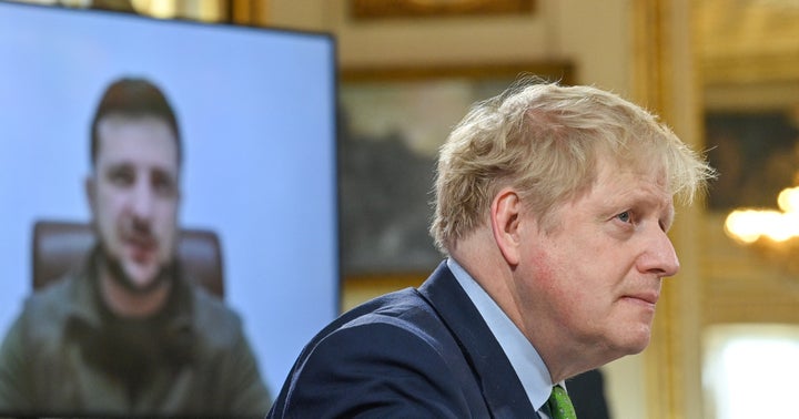 Boris Johnson on a videolink call with Ukraine's President Volodymyr Zelenskyy 