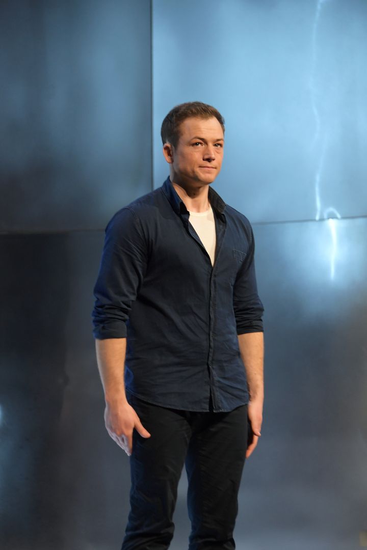 Taron Egerton on stage during a performance of Cock at The Ambassadors Theatre, London. (Photo by David M. Benett/Dave Benett/Getty Images)