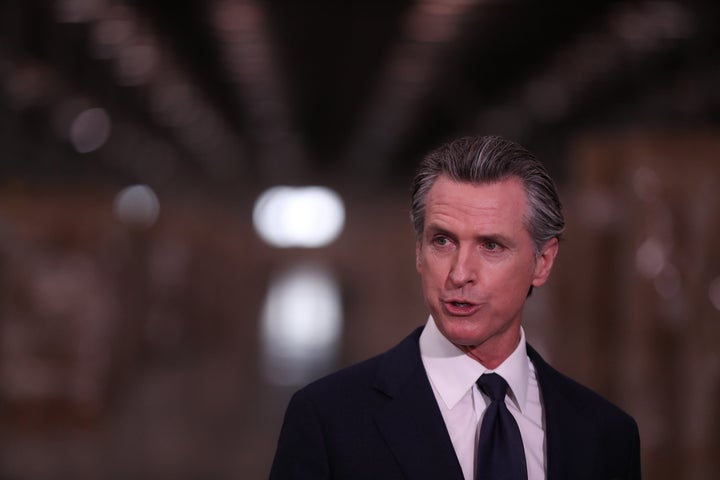 California Gov. Gavin Newsom speaks during a press conference to unveil the next phase of California's pandemic response in Fontana, California, on Thursday, Feb. 17, 2022.