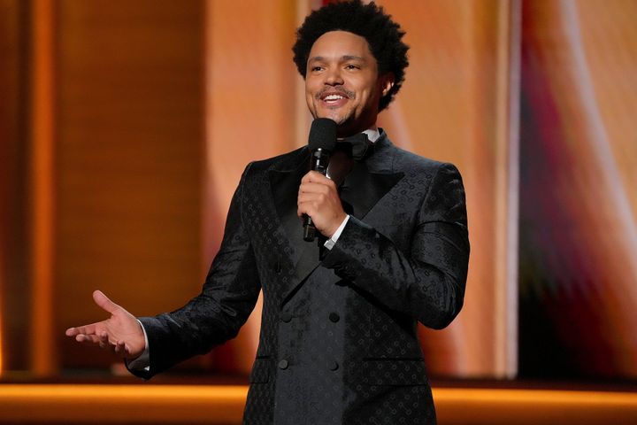 Trevor Noah on stage during this year's Grammys