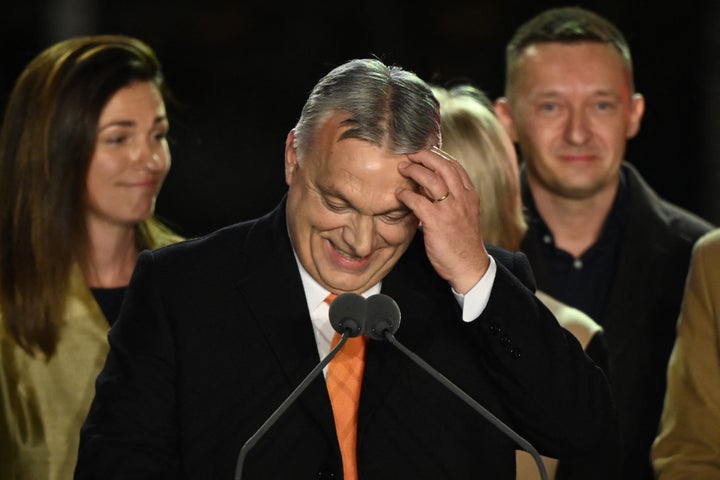 El mandatario húngaro, Viktor Orban, durante la celebración de los resultados electorales.