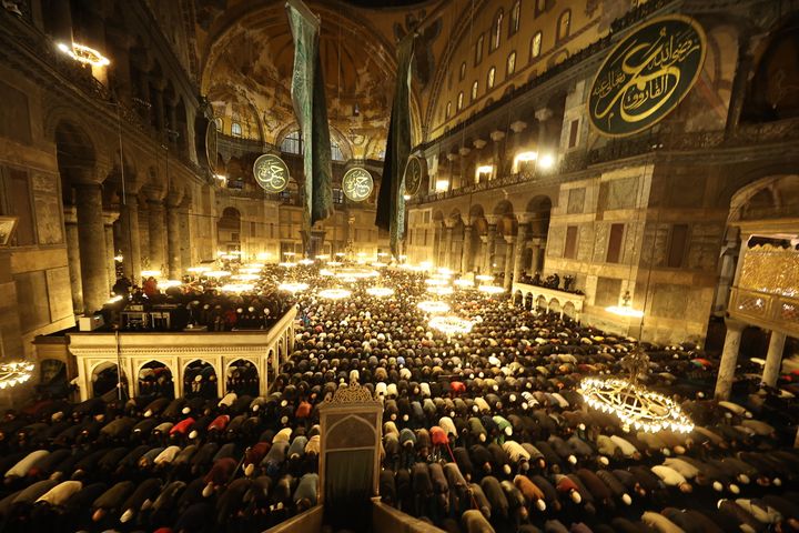 Hagia Sophia Grand Mosque in Istanbul holds its first taraweeh prayer in 88 years. 