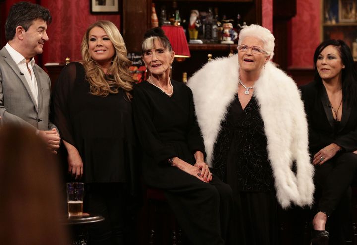 June with co-stars John Altman, Letitia Dean, Pam St Clement and Jessie Wallace in 2015