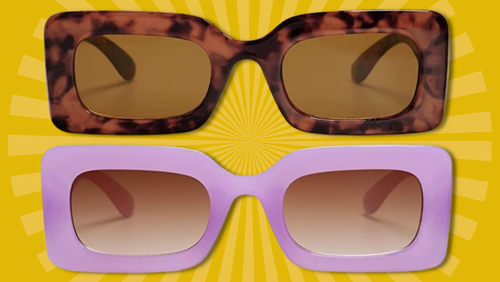 The Sojos '90s-inspired sunglasses come in 8 colors: black, purple, green, tortoise shell, pink, beige, blue and orange.