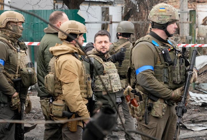 Zelenskyy To Deal with UN Amid Outrage Over Civilian Deaths 17 Ukrainian President Volodymyr Zelenskyy examines the site of a recent battle in Bucha, close to Kyiv, Ukraine, on April 4, 2022.