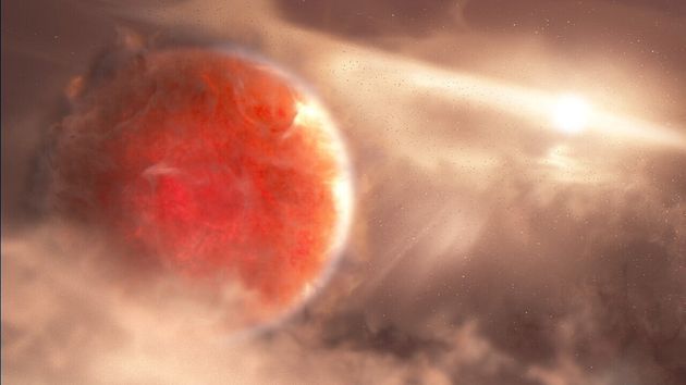 Illustration d'un artiste présentant AB Aurigae b, une proto-planète gazeuse dont...