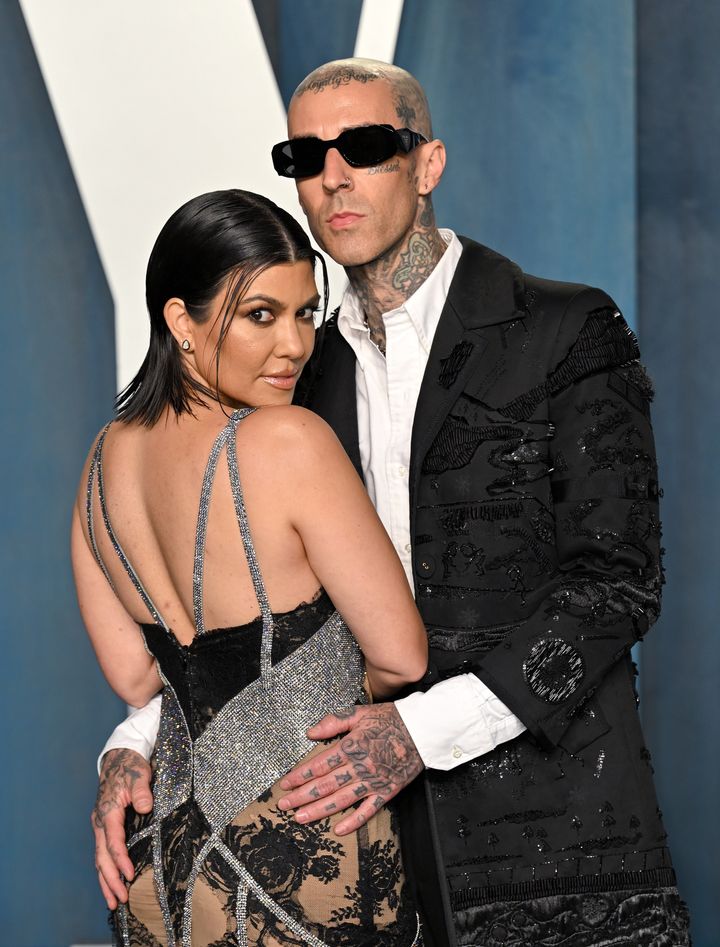 Kardashian and Barker attend the 2022 Vanity Fair Oscars party.