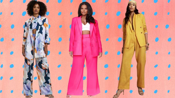 Buy Yellow Hot Pink Colored Women Pantsuit Colour-blocked Blazer