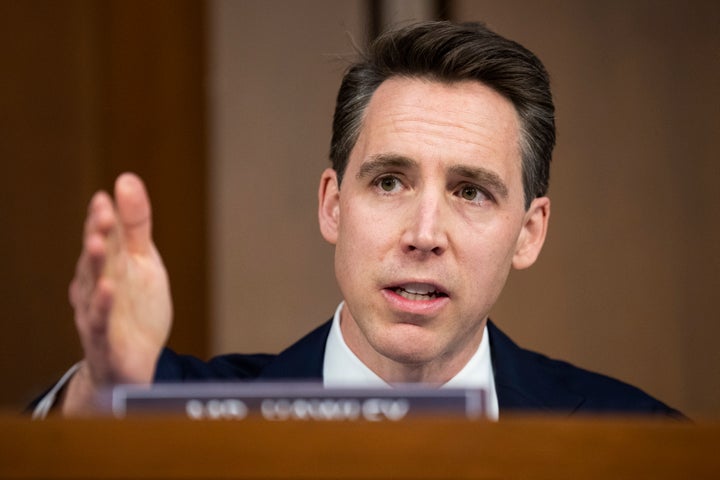 Sen. Josh Hawley (R-Mo.) speaking Monday during the Senate Judiciary Committee markup on the nomination of Ketanji Brown Jackson to the Supreme Court.