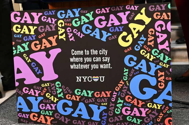 The creative ad shown during New York Mayor Eric Adams' announcement for the launch of digital billboards and creative ads supporting the LGBTQ community. 