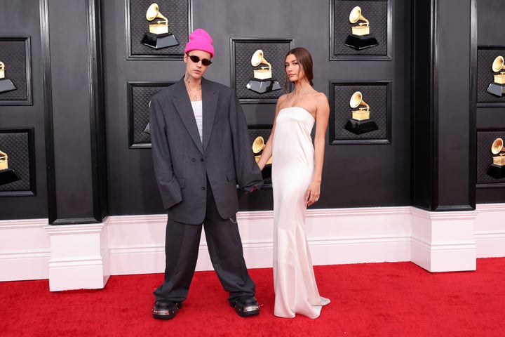 Hailey Bieber Shuts Down Pregnancy Rumors: 'Leave Me Alone' 2 The Biebers walk the red carpet for the 64th Annual Grammy Awards on April 3 in Las Vegas, Nevada.