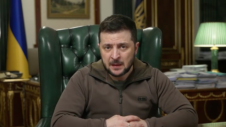 Ukrainian President Volodymyr Zelenskyy speaks from Kyiv, Ukraine, on April 6, 2022.