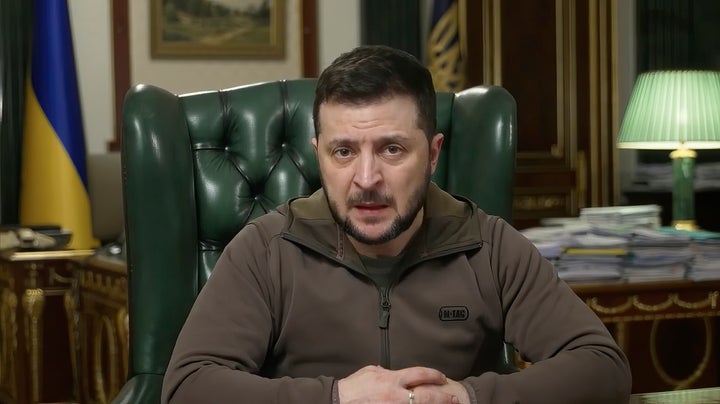 Ukrainian President Volodymyr Zelenskyy speaks from Kyiv, Ukraine, on April 6, 2022. 