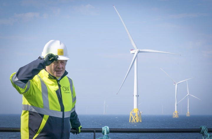 Prime Minister Boris Johnson onboard the Esvagt Alba during a visit to the Moray Offshore Windfarm East, off the Aberdeenshire coast. 