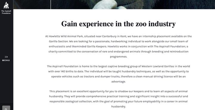 The ad on the Aspinall Foundation website which has now been taken down.