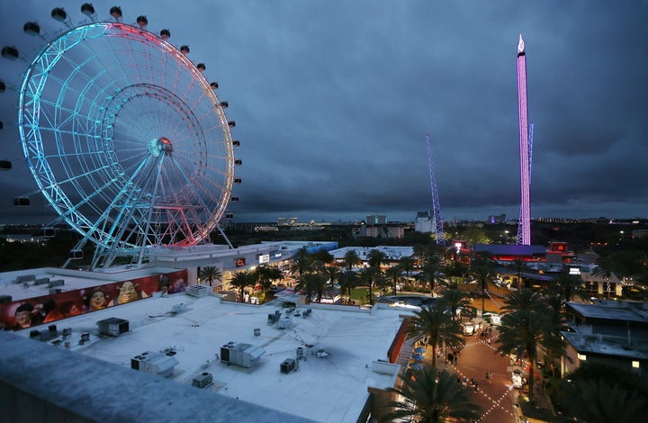 The towering Orlando FreeFall ride is seen at Icon Park in Orlando, Florida.