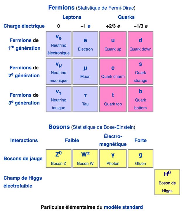 Table presenting the 17 particles