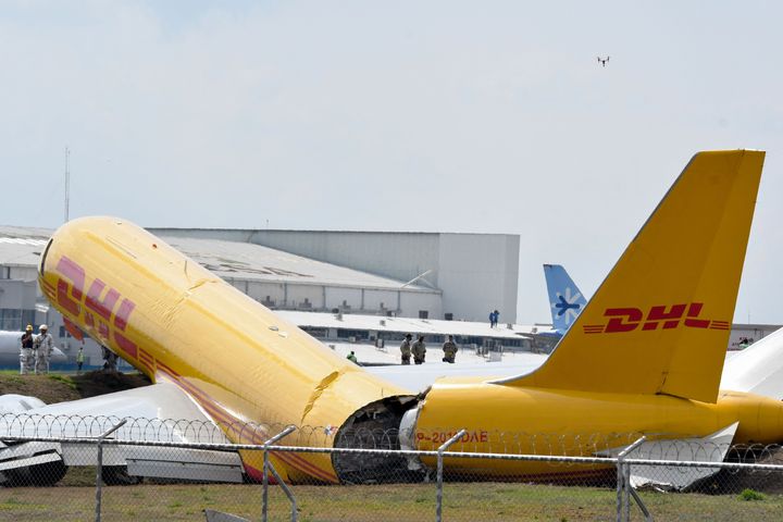 A DHL cargo plane split completely in two when it crash landed in Costa Rica on Friday