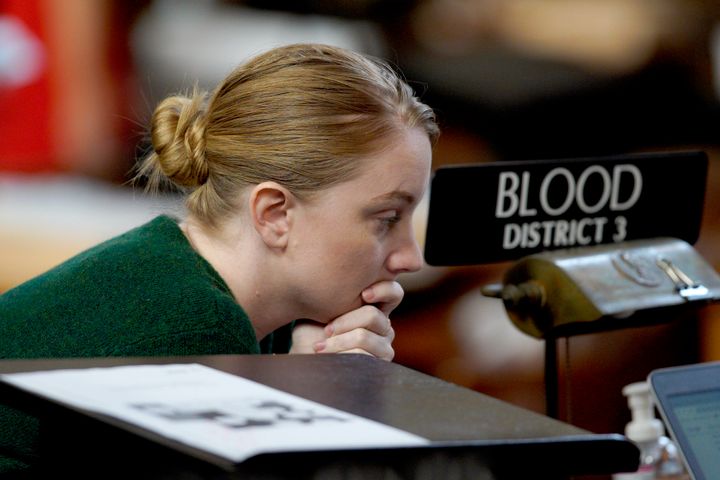 Nebraska State Sen. Megan Hunt of Omaha, is seen in the Legislative Chamber in Lincoln, Neb., Friday, March 1, 2019. 