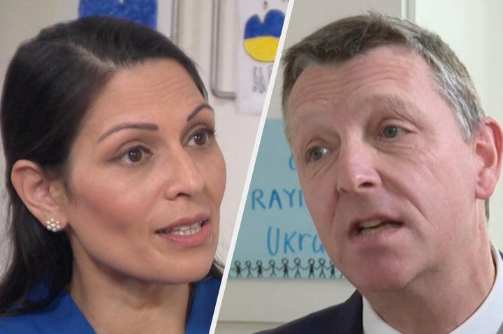 Priti Patel and the BBC's Mark Easton had a tense exchange over the Ukrainian refugee crisis